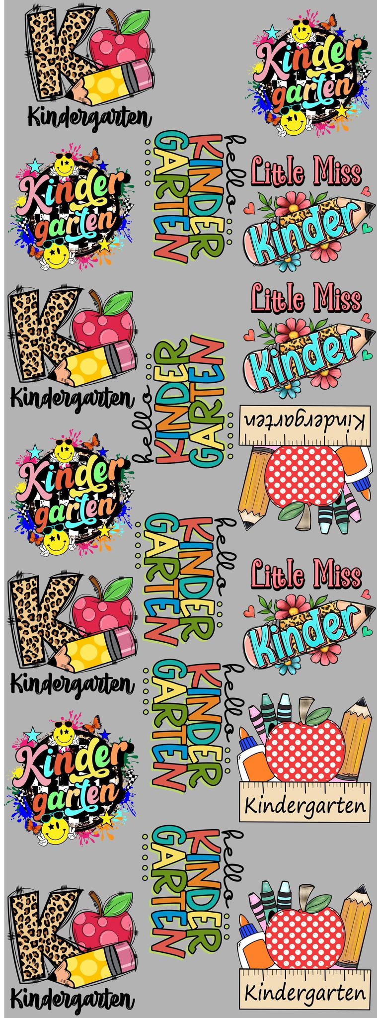 Kindergarten Themed DTF Gang Sheet