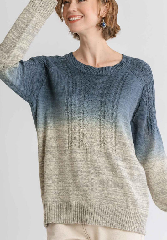 Dip Dye Cable Knit Pullover Sweater