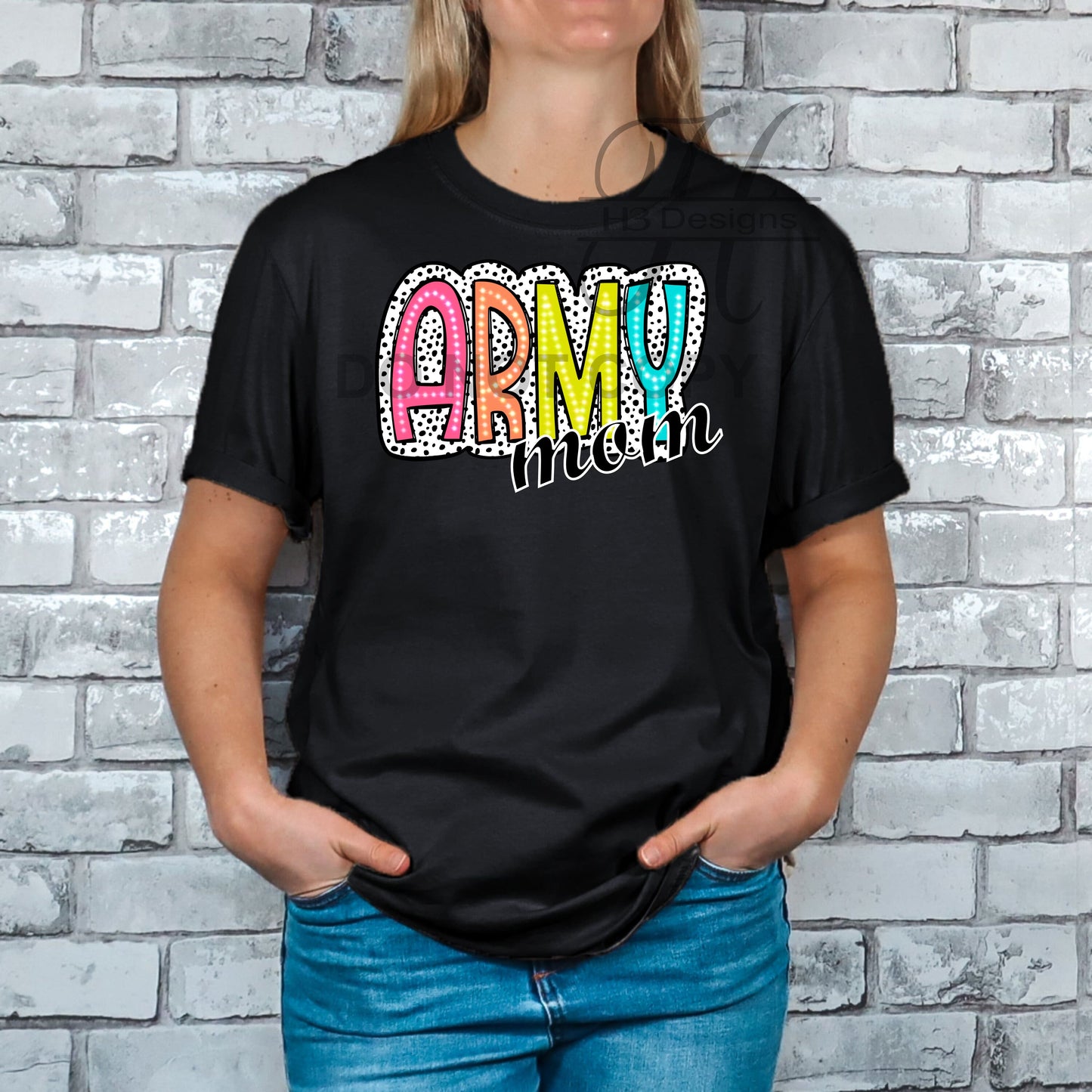 Army Mom Dalmation Dots Tee