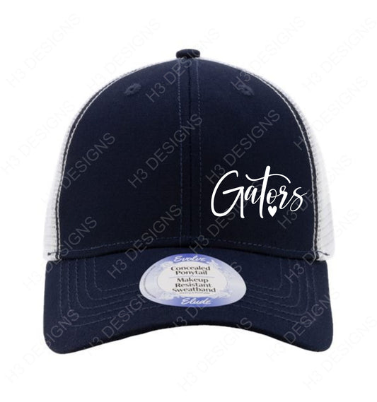 NAVY Gators with heart PONYTAIL hat